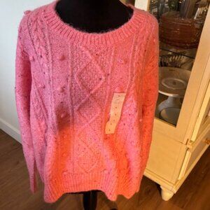 Old Navy NWOT Bright Pink Festive Craft Knit Pullover Sweater Large